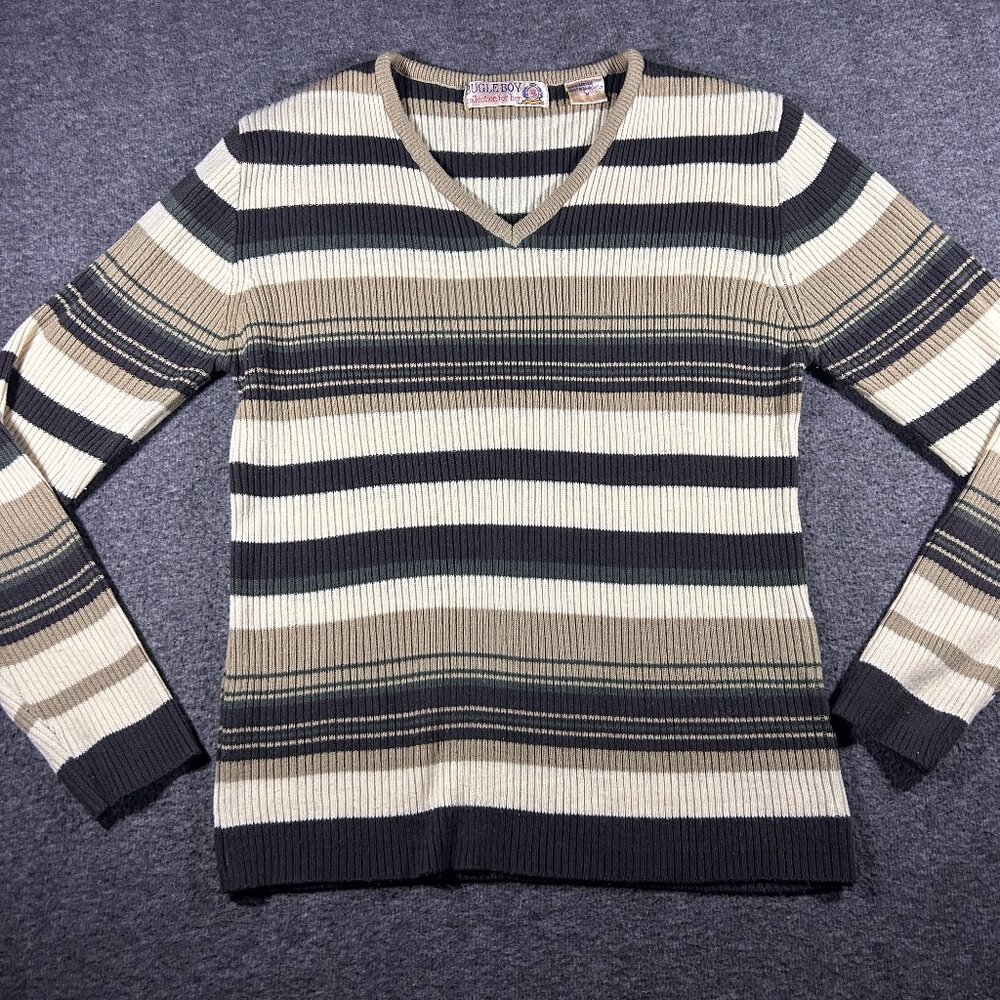 Vintage 90s‎ Bugle Boy Collection for Her Striped V Neck Sweater Size Medium